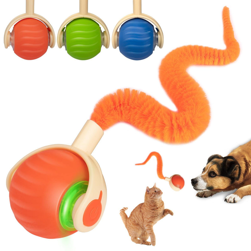 ACITMLLC Interactive Cat & Dog Toy Ball, Automatic Moving/Jumping/Bouncing, Smart Pet Chase Ball with Feather Tail, Electric Rechargeable Enrichment Toys for Indoor Bored Cats & Small Dogs (Orange)