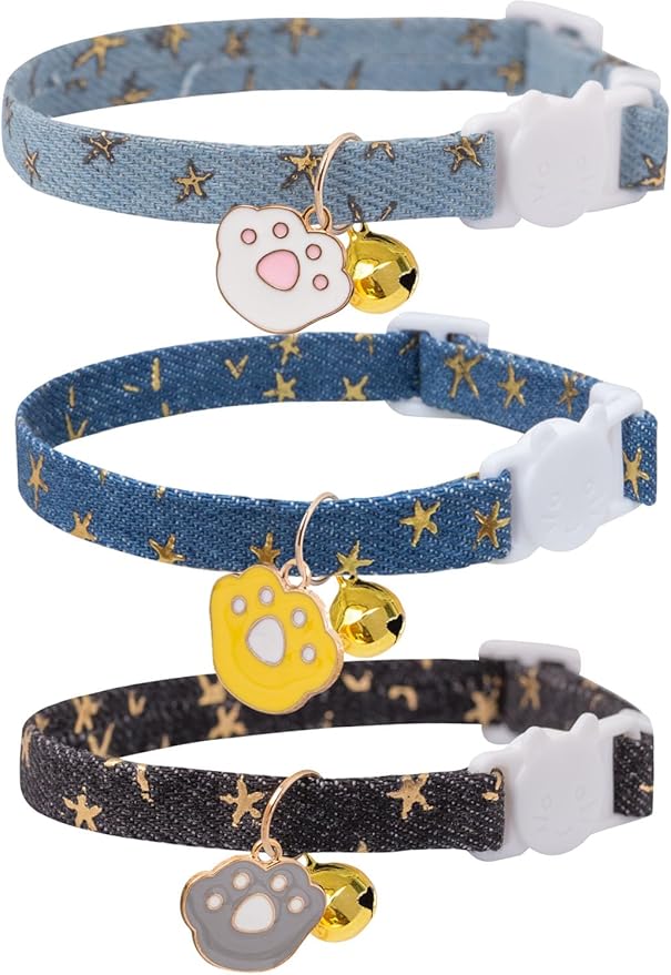 Cat Collar Breakaway with Bells,3 Pack Safety Adjustable Pet Collars,Ideal for Girl Boy Kittens. (White Yellow Pink)