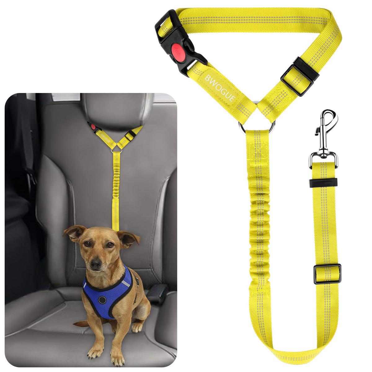 BWOGUE Dog Seat Belt for Car, Headrest Restraint Reflective Bungee, 1 Pack