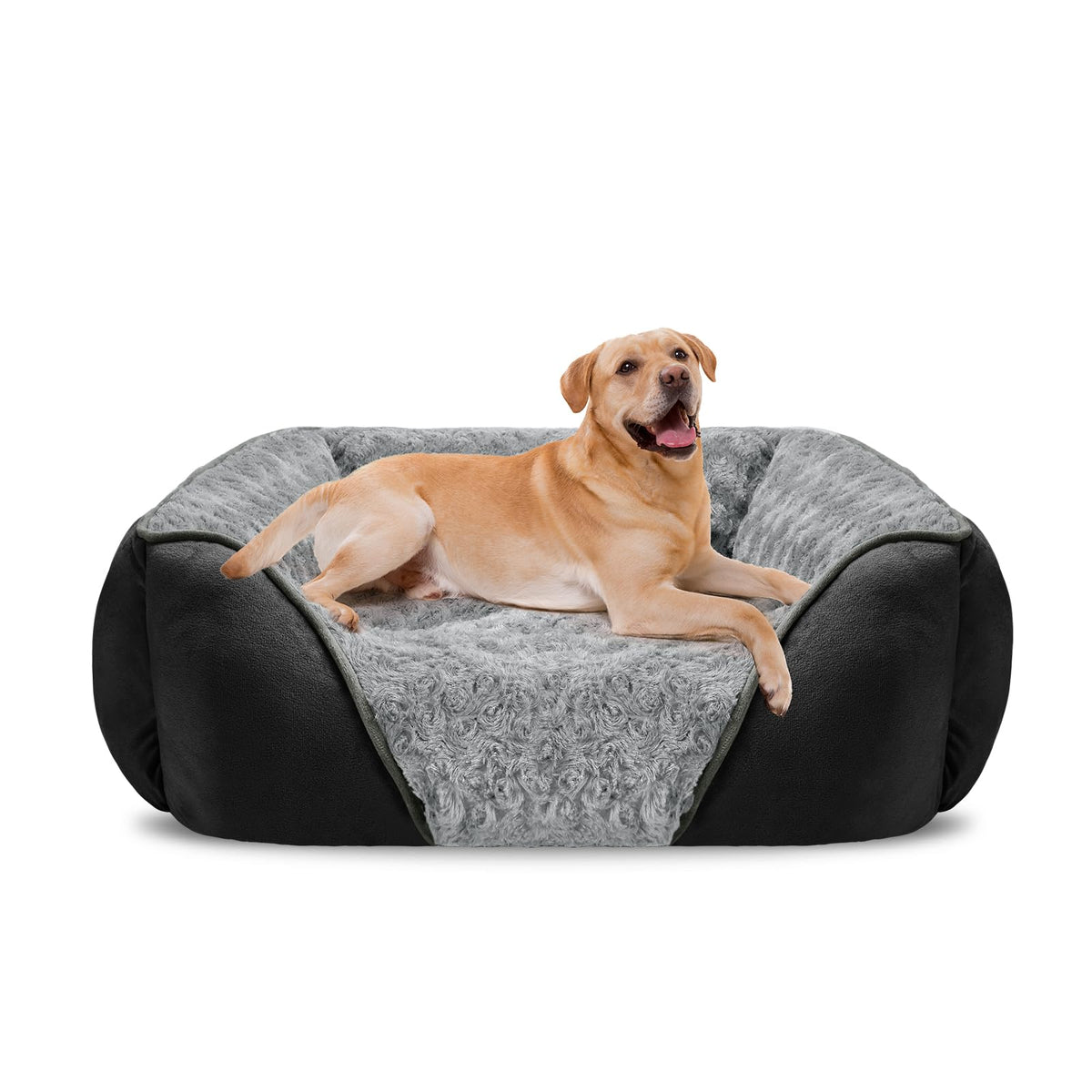 INVENHO Large Rectangle Orthopedic Dog Bed for Medium Small Dogs, Washable Soft Calming Puppy Sleeping Cuddler With Anti-Slip Bottom L(30"x24"x9")