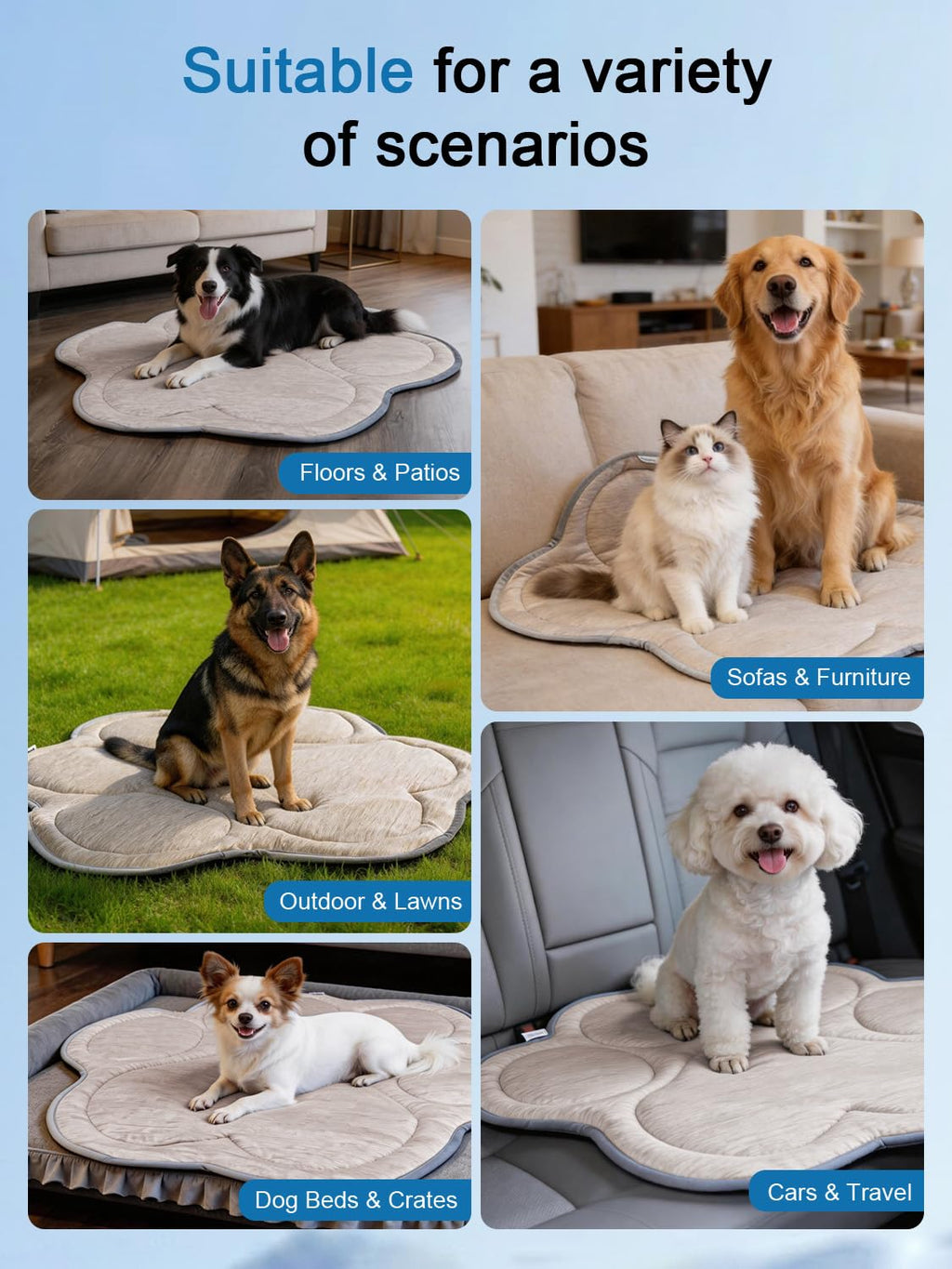 BECROWM Dog Cooling Mat, Q-Max>0.46 Instant Cool Pad for Dogs, Reversible 4-Layer Thick Pet Cooling Pad, Machine Washable,for Crate, Car, Indoor & Outdoor Summer（Large-26 L x 23" W)