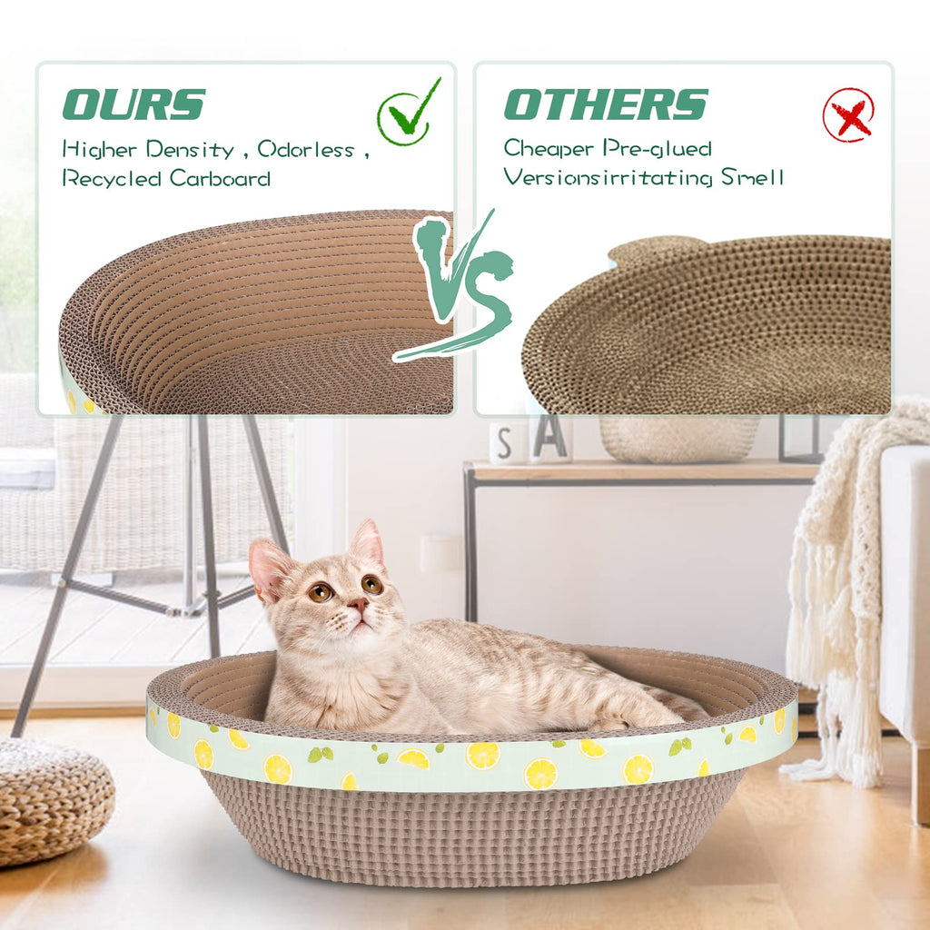 ROMOHOM Oval Large Cat Scratcher Cardboard Bed Lounger Couch, Cat Scratching Board Lounge Box Durable, Corrugated Cat Scratch Pad for Indoor Cats Furniture Protector 19.5" × 15.6" × 4.7"