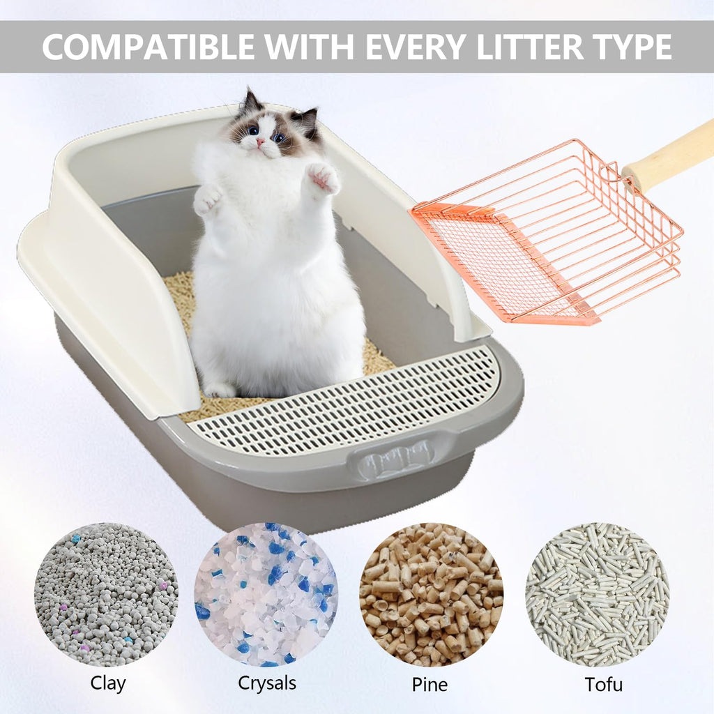 AFOLOREET Litter Scooper, Metal Litter Scoop, Pooper Scooper with Wooden Handle, Cat Litter Scoop, Metal Scooper & Speed Sifter Deep Shovel Scoop Filter,Kitten Pooper Lifter for Litter Box