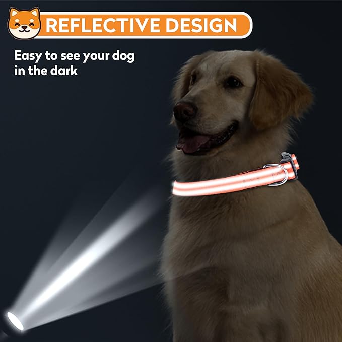 PWOD Reflective Dog Collar, Adjustable Soft Neoprene Padded Nylon Pet Collars with Buckle for Extra Large Dogs, Orange,XL