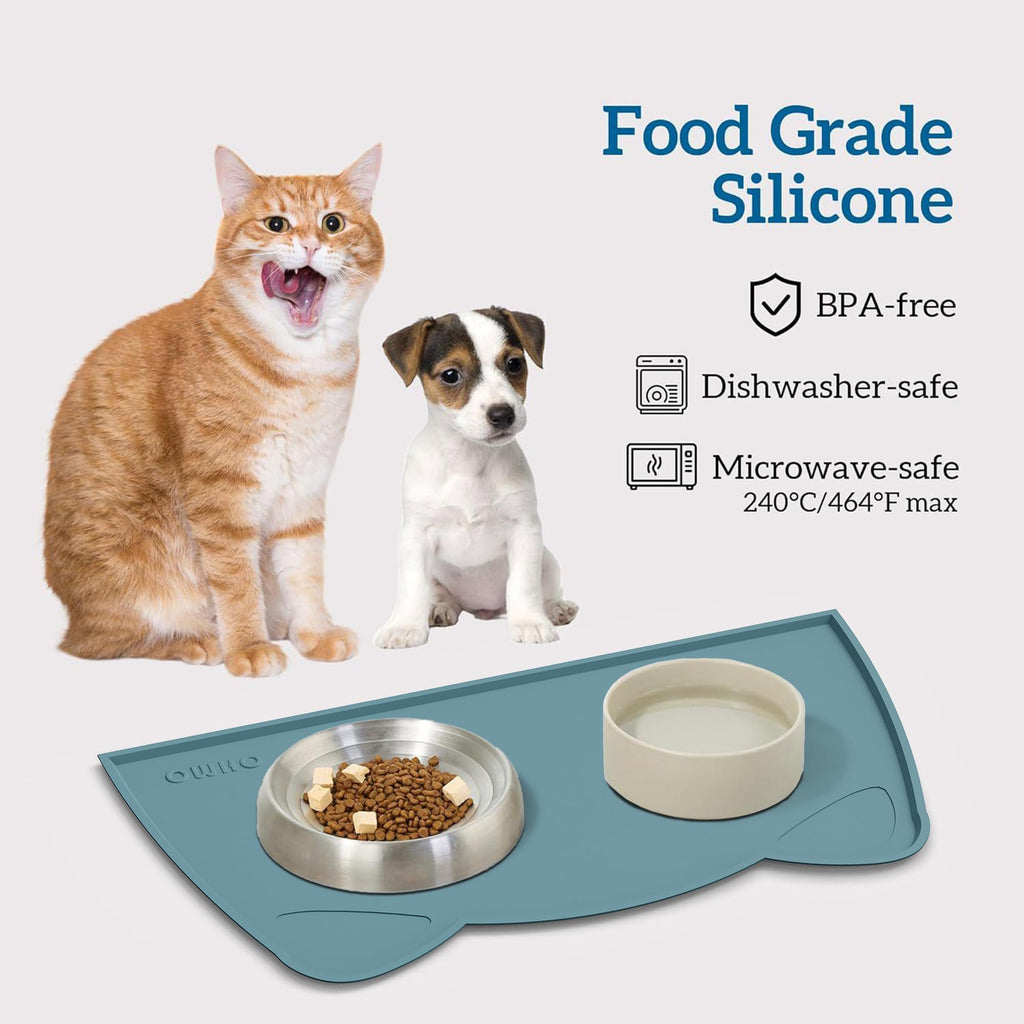 OHMO Cat Food Mat, Silicone Pet Feeding Mat, 20x12, Light Blue