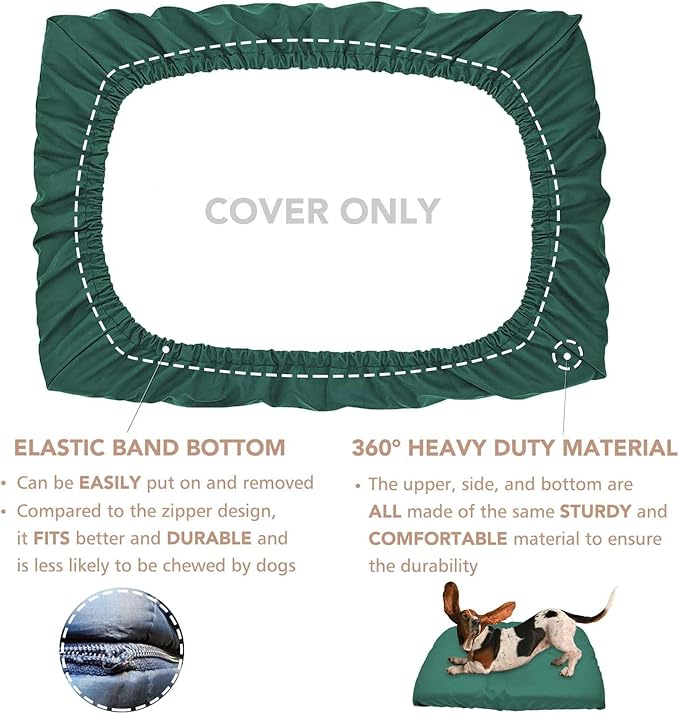 Dog Bed Cover Waterproof Replacement Machine Washable Covers for 41x27 Inch Dog Bed Heavy Duty Scratch Resistant Mattress Protector Pet Bed Cover Only Dark Green