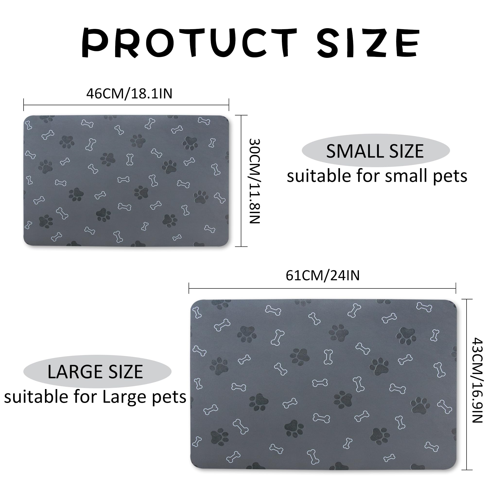 Pet Cat Dog Food Mat Non Slip Mat for Dog Water Bowl Mat Quick Dry Absorbent Cat Feeding Mat, 18.1 * 11.8 in, Dark Grey