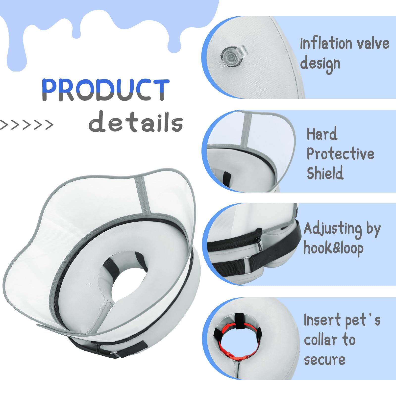 Supet Raised Inflatable Dog Cone Collar to Stop Licking, Soft Dog Cone Alternative After Surgery, Pet Neck Donut Collar for Small Medium Large Dogs