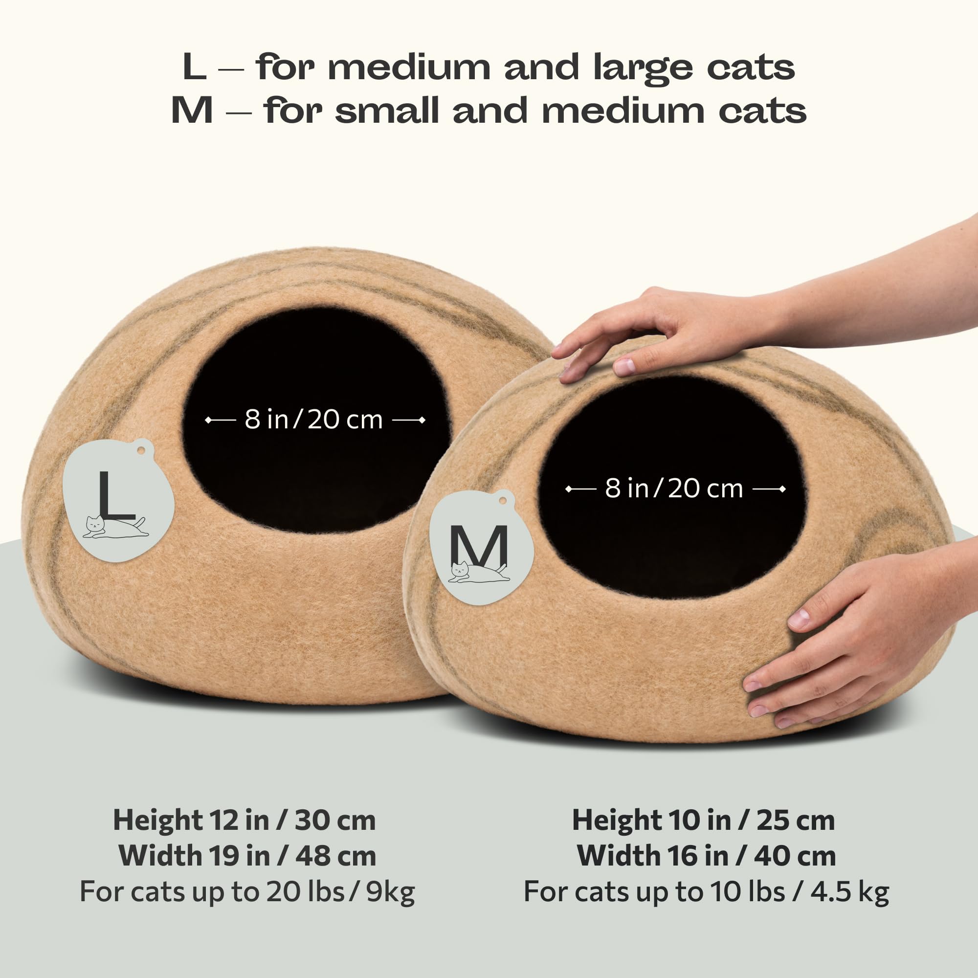 MEOWFIA Cat Cave - Merino Wool Bed for Indoor Cats (Beige, Medium)