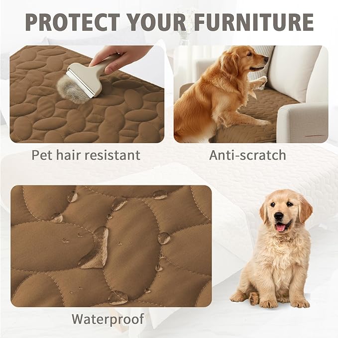 Ameritex Waterproof Pet Bed Cover Anti-Slip Dog Bed Blanket for Sofa and Furniture Waterproof New Pattern Design (Camel, 82x120 Inch (Pack of 1))