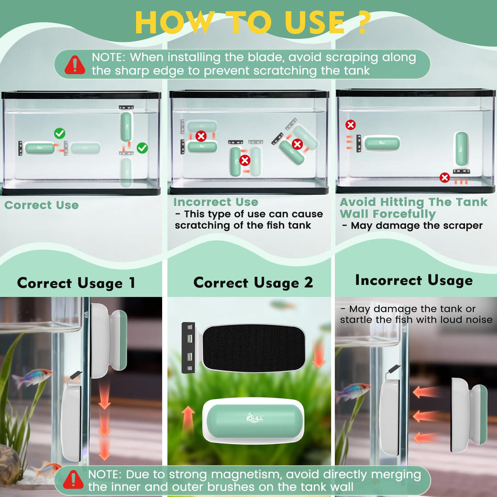 AQQA Magnetic Aquarium Glass Cleaner L,Floating Fish Tank Algae Scraper