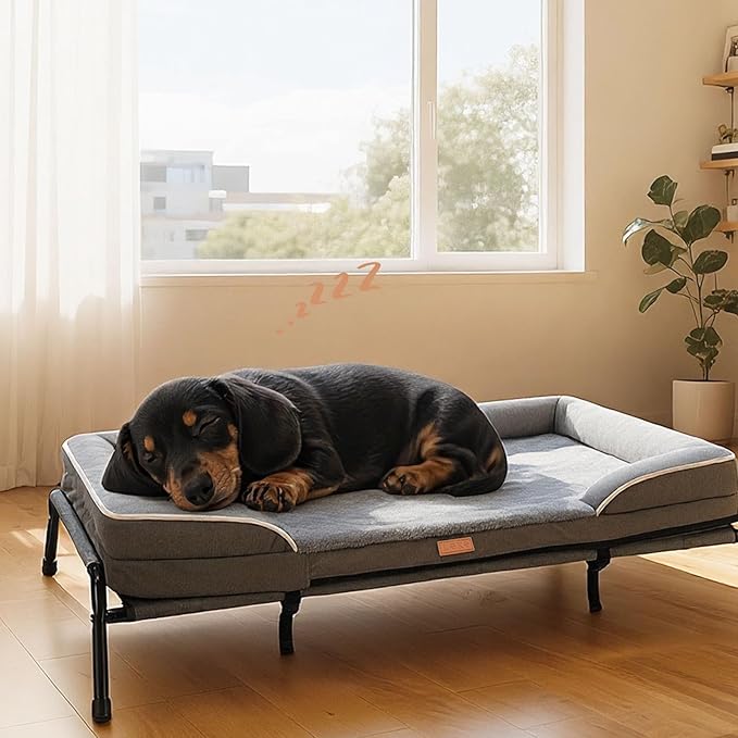 Lekereise Raised Dog Bed for Small Dogs, Waterproof Elevated Dog Cot, Outdoor Cooling Pet Bed