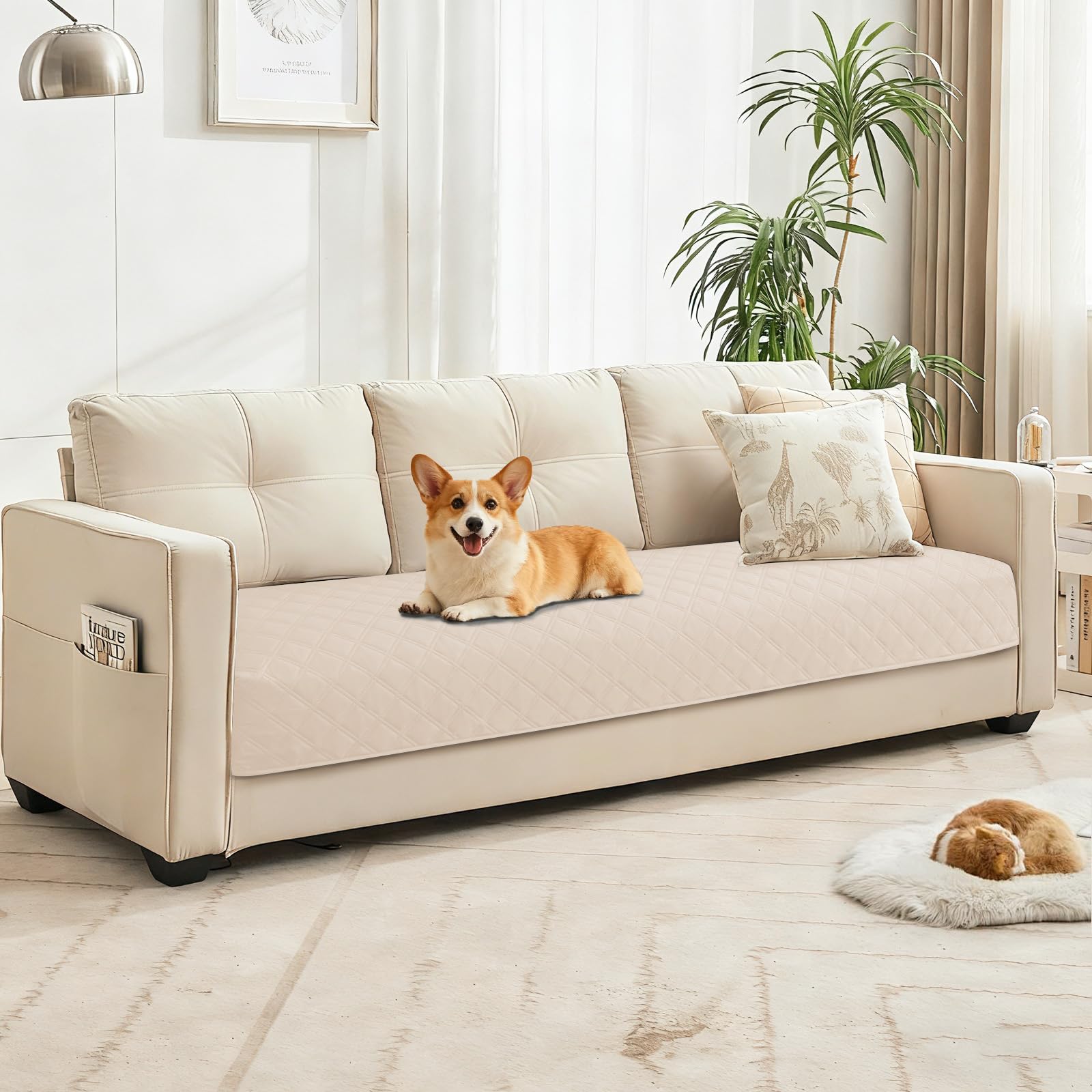 CYCMACO Waterproof Dog Blanket, Non-Slip Soft Pet Bed Cover, Couch Cover for Dogs Washable, Protects Sofa, Furniture, Crate, Car, Tear Resistant Leakproof Pet Blanket (30x70 Inch, Beige)