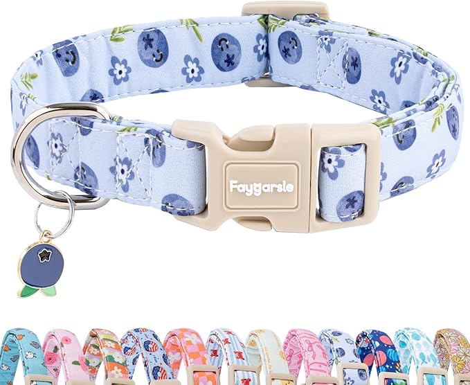 Faygarsle Blueberry Pattern Dog Collar for for Summer Small Medium Large Dogs Light Blue, M