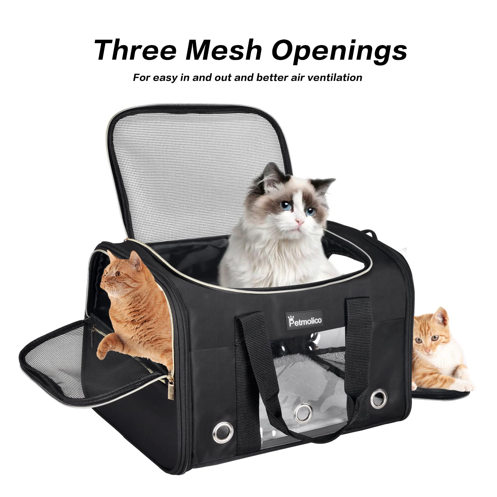 Petmolico Cat Carrier Soft-Sided Airline Approved, Medium,Black
