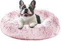 JOLLYVOGUE Calming Dog Bed Large Size Dog, Anti-Anxiety Donut Large Pet Bed, 36 inches Fluffy Faux Fur Round Cat Bed, Fits up to 75 lbs Pets (Smoke Pink)