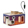 ZOMISIA Heated Cat House for Indoor Cats - Large Cat Warming Bed for Winter with Fluffy Ball Hanging and Adjustable Heating Pad, Foldable Cat Hideaway,23x16.5x13 inches, Navy Blue