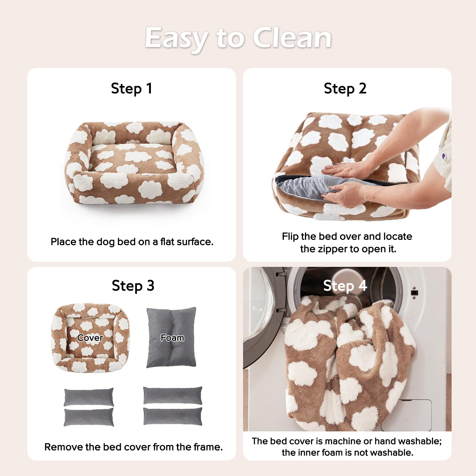 JOEJOY Medium Dog Bed Medium Size Dog, Rectangle Washable Orthopedic Pet Bed with Removable Zipper Cover, Cute Soft Calming Puppy Pet Bed with Jacquard Shaggy Plush & Non Skid Bottom