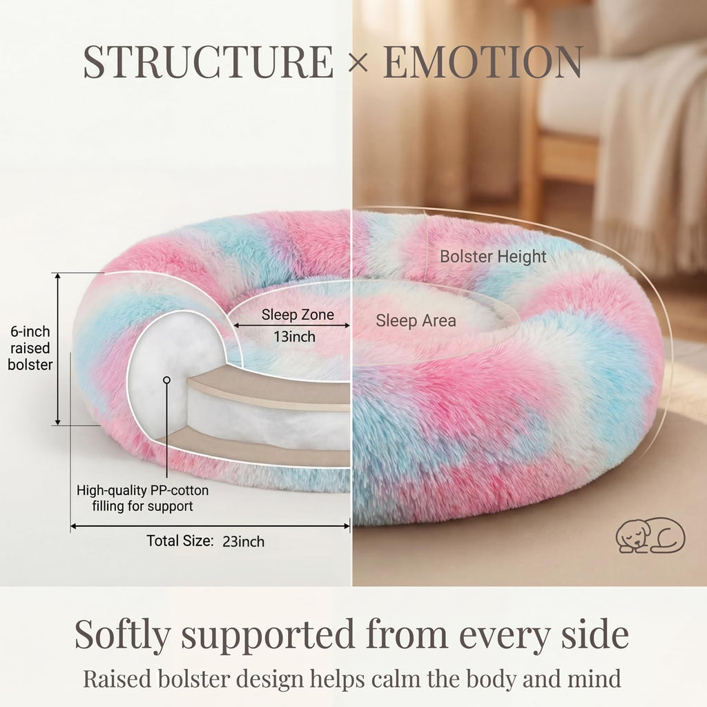nononfish Cozy Donut Pet Bed,Soft Calming Dog Bed