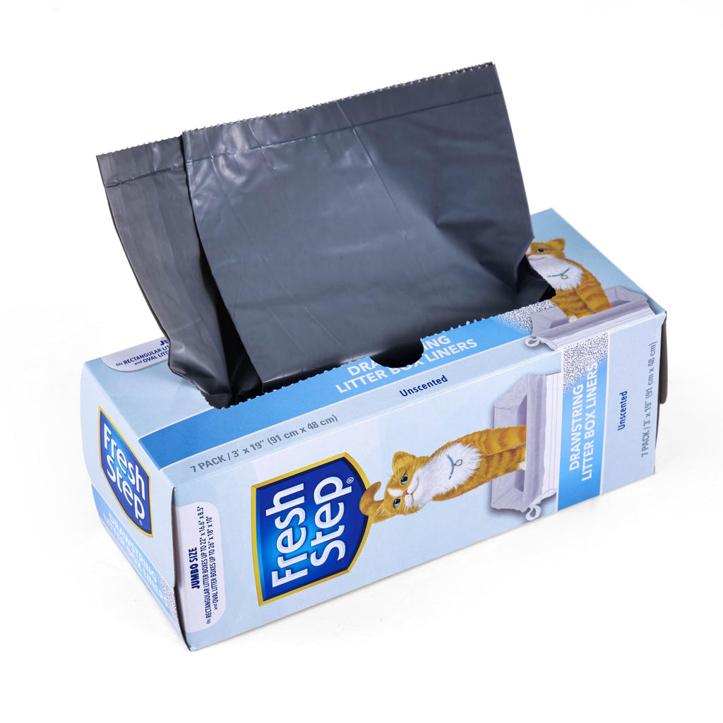 Fresh Step Drawstring Cat Litter Box Liners,Unscented, 3 ft x 19 in, 7 Ct