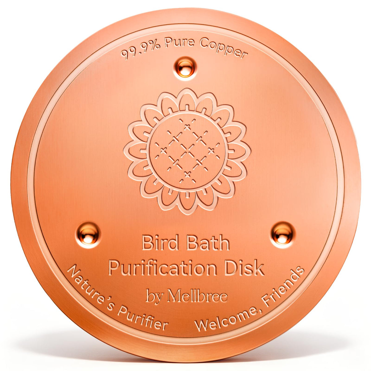 Mellbree 4-Pack Bird Bath Copper Disc, 0.6mm Reinforced 99.99% Pure Copper Cleaning Disk with Triple-Point Support for Physical Safe Clean Water All-Season (Sunflower)