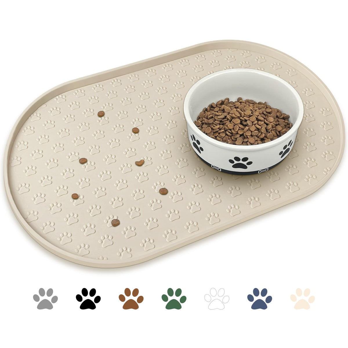 Dog Food Mat Spill-Proof Silicone Dog Bowl Mat Raised Edge Pet Placemat