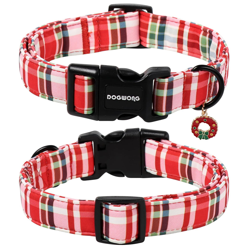 DOGWONG Christmas Dog Collar,Red Plaid Dog Collars, Adjustable Red Checkered Pet Collars Christmas Dog Collar for Small Medium Large Dogs
