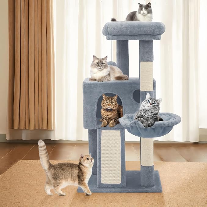 Athena Collection 36" Cat Tree Tower for Indoor Cats, Light Gray