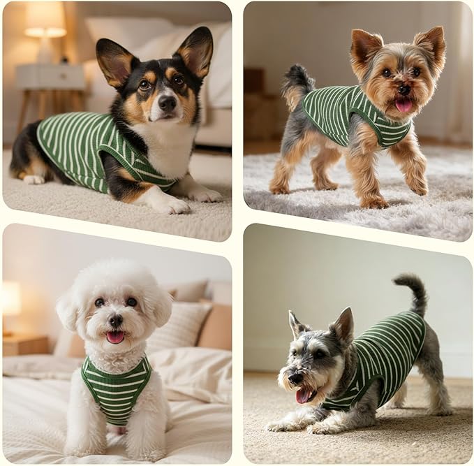 Dog Clothes, Stripe Dogs Shirts for Small & Medium Breeds, Pet Tank Top, Breathable Waffle Fabric Puppy Outfit, Shirt for Chihuahua, Yorkie, Dachshund, Corgi (4Pack, Medium)