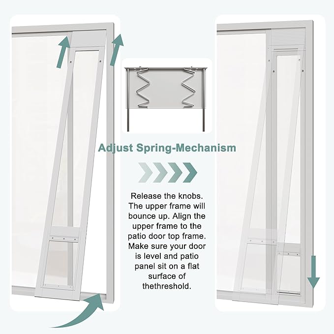 Doggie Door Insert for Sliding Glass Doors, Adjustable Height 76 1/8"-80 7/8" Aluminum Frame Tempered Glass with Lock, 7"x11" Medium Transparent Flap for Large Dogs