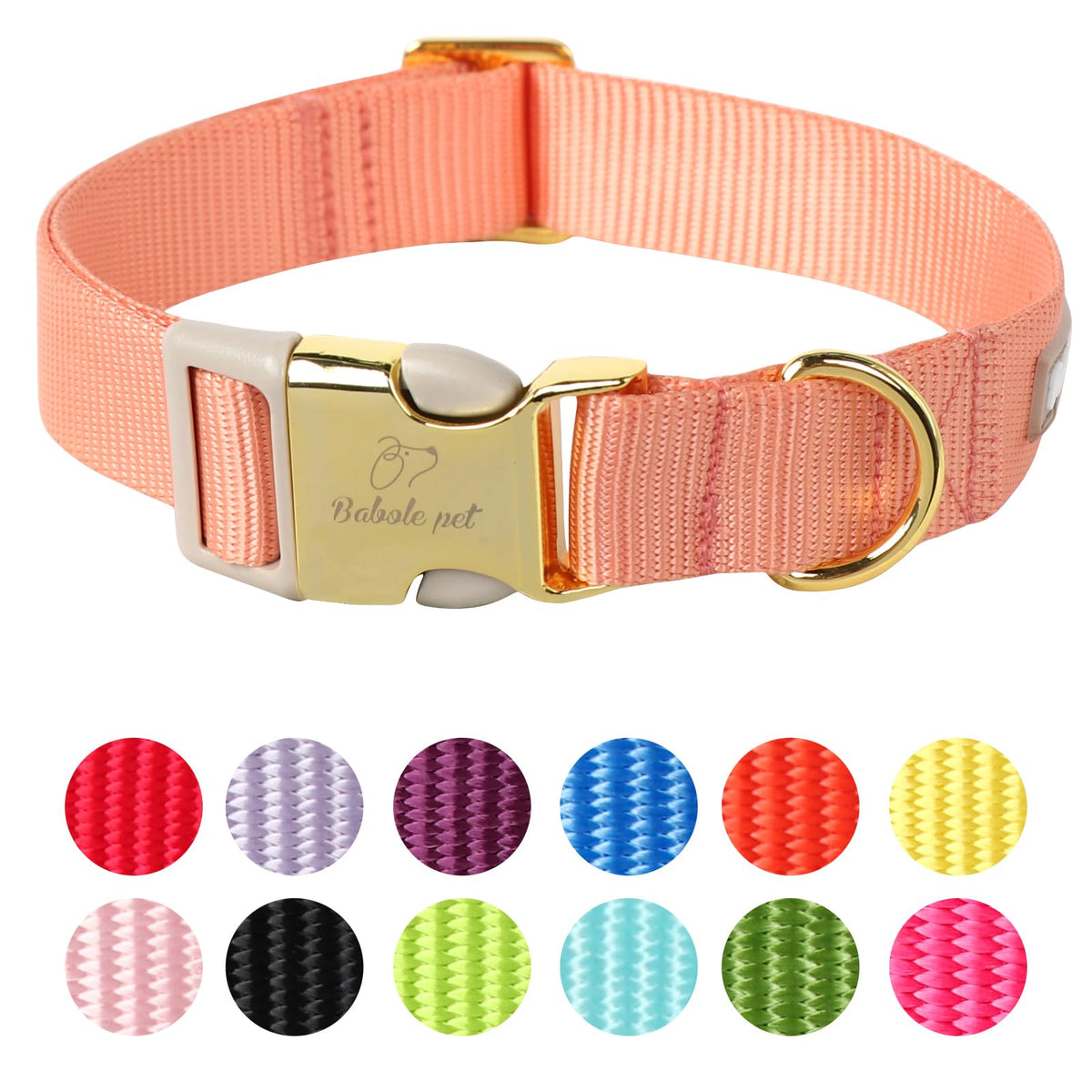 Babole Pet Nylon Dog Collar - Adjustable Orange Soft Webbing Dog Collars for Small Medium Large Dogs Boy Girl Puppy Collar with Safety Metal Buckle XS