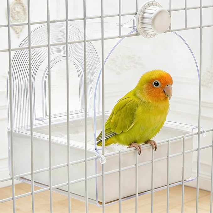 Coloch Hanging Bird Bath for Cage, Clear Bird Bathtub with Bottom Drawer 3 in 1 Multifunction Bird Bath/Bowl/House Bird Cage Accessory for Small to Medium Birds, Parrot, Cockatiel, Finch, Lovebird