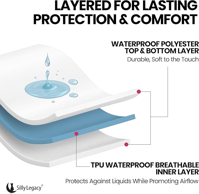 SILLY LEGACY Thin Reversible Waterproof Protective Cover or Liner for Bed or Couch (Twin Size 90 x 55 inch), for Dogs and Cats, Babies; Incontinence, Urine, Drool
