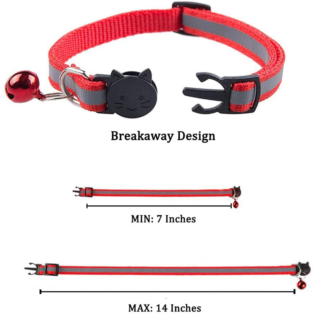 D-BUY 4 Pcs Cat Collars with Bell, Breakaway & Reflective, Nylon, 4 Colors, 7-12 Inch, Unisex, Small Breeds