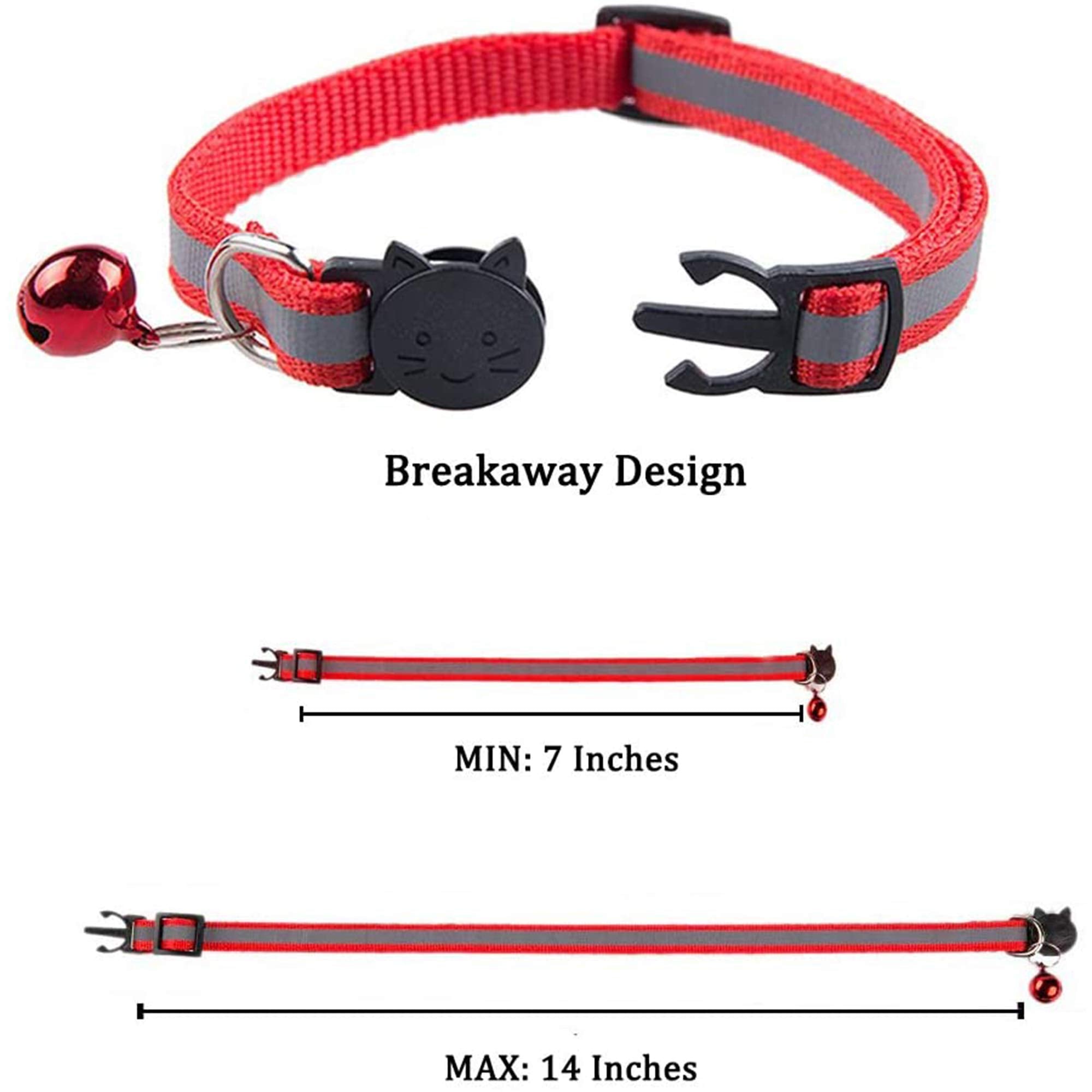 D-BUY 4 Pcs Cat Collars with Bell, Breakaway & Reflective, Nylon, 4 Colors, 7-12 Inch, Unisex, Small Breeds