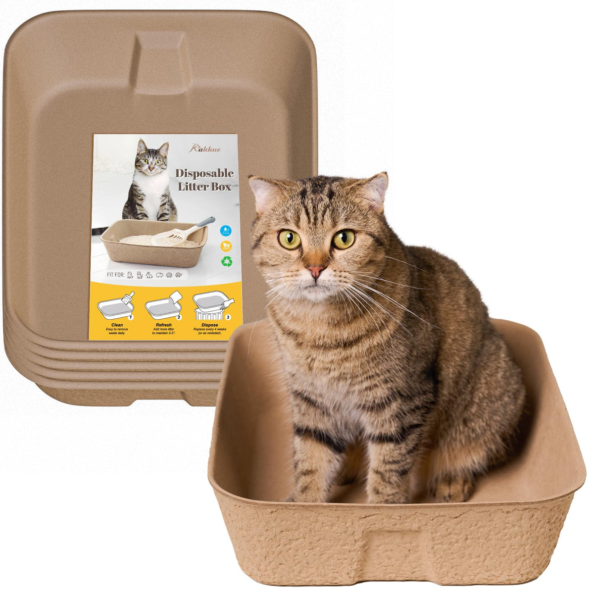 4 Pack Disposable Cat Litter Boxes, Leak-Proof Cardboard Kitty Litter Trays