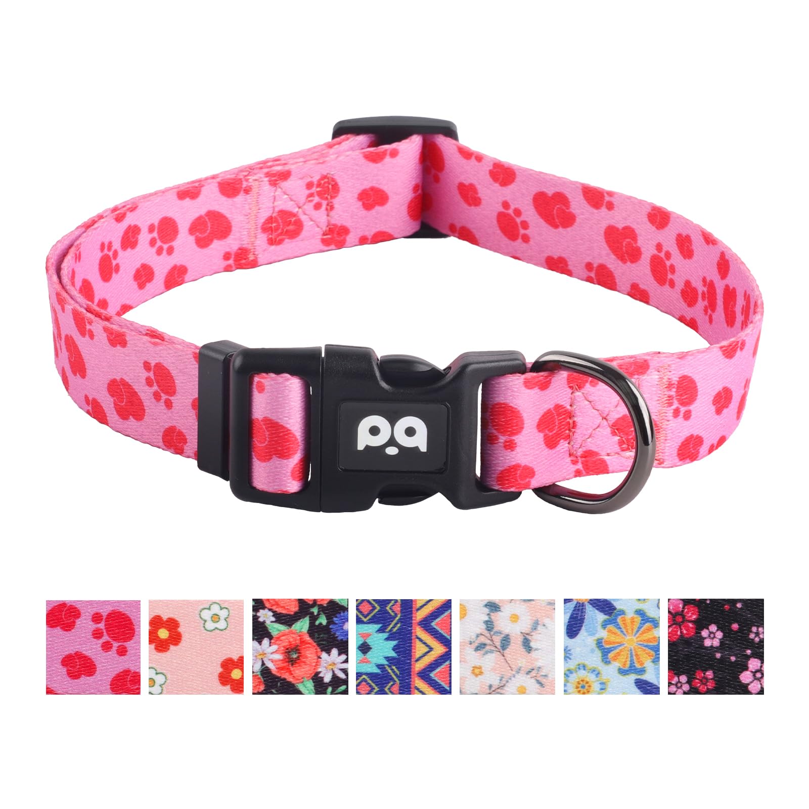 QQPETS Adjustable Soft Dog Collar: Print Flower Pink Multicolor Cute Patterns for XS Small Medium Large Pet Girl Boy Puppy Walking Running Training