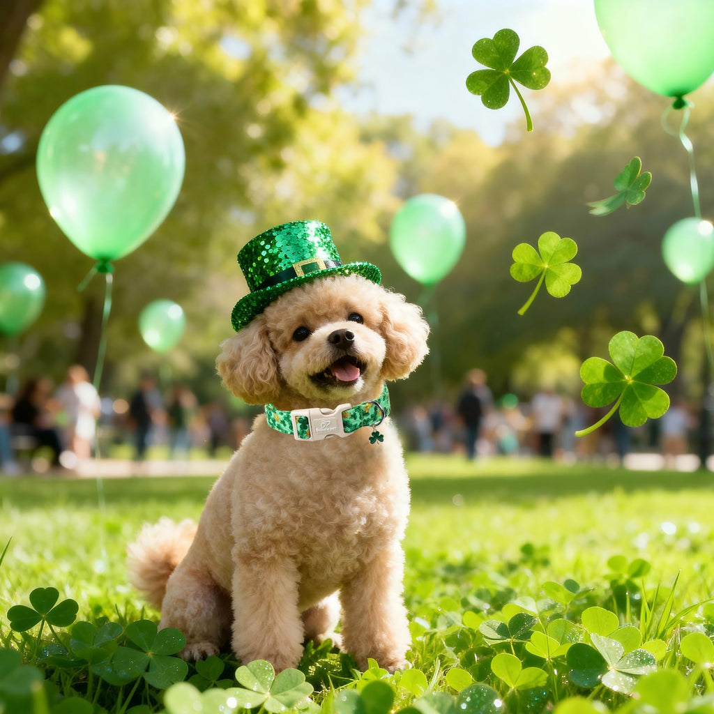 Babole Pet St. Patrick's Day Dog Collar for Large Dogs - Green Shamrock & Yellow Flower Print Dog Collars, Cute Irish Party Puppy Collar, Lightweight Adjustable St. Patricks Day Pet Collars XL