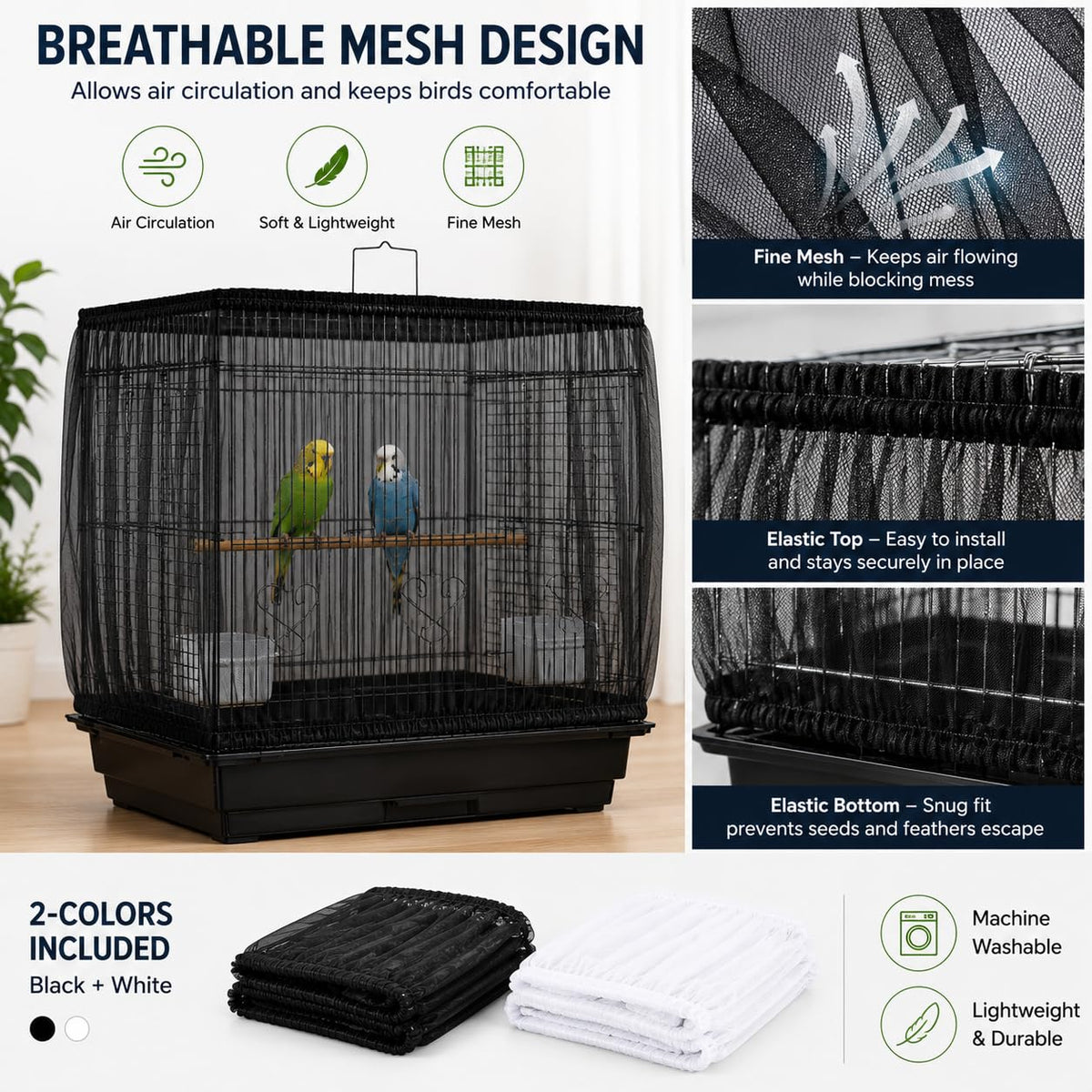 RAINFLOW 2 Pack Bird Cage Seed Catcher - Adjustable Bird Cage Skirt