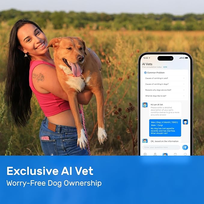 DBDD Dog GPS Tracker, AI Tracker Collar with Virtual Fence & Health Monitoring - Real Time Location Tracker for Escape Artists, Electronic Fence Collar for Medium to Large Dogs, iOS and Android