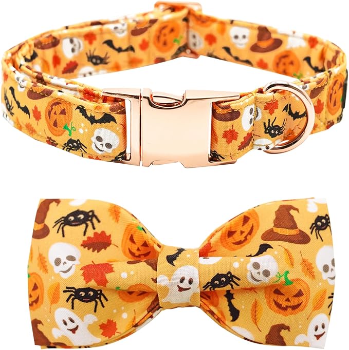 Bobo Rainbow Halloween Dog Collar, Pet Collar Bow Fall Puppy Collar Girl Boy Holiday Pet Collars Gift Bow Cute Soft Puppy Collar for Medium Dogs