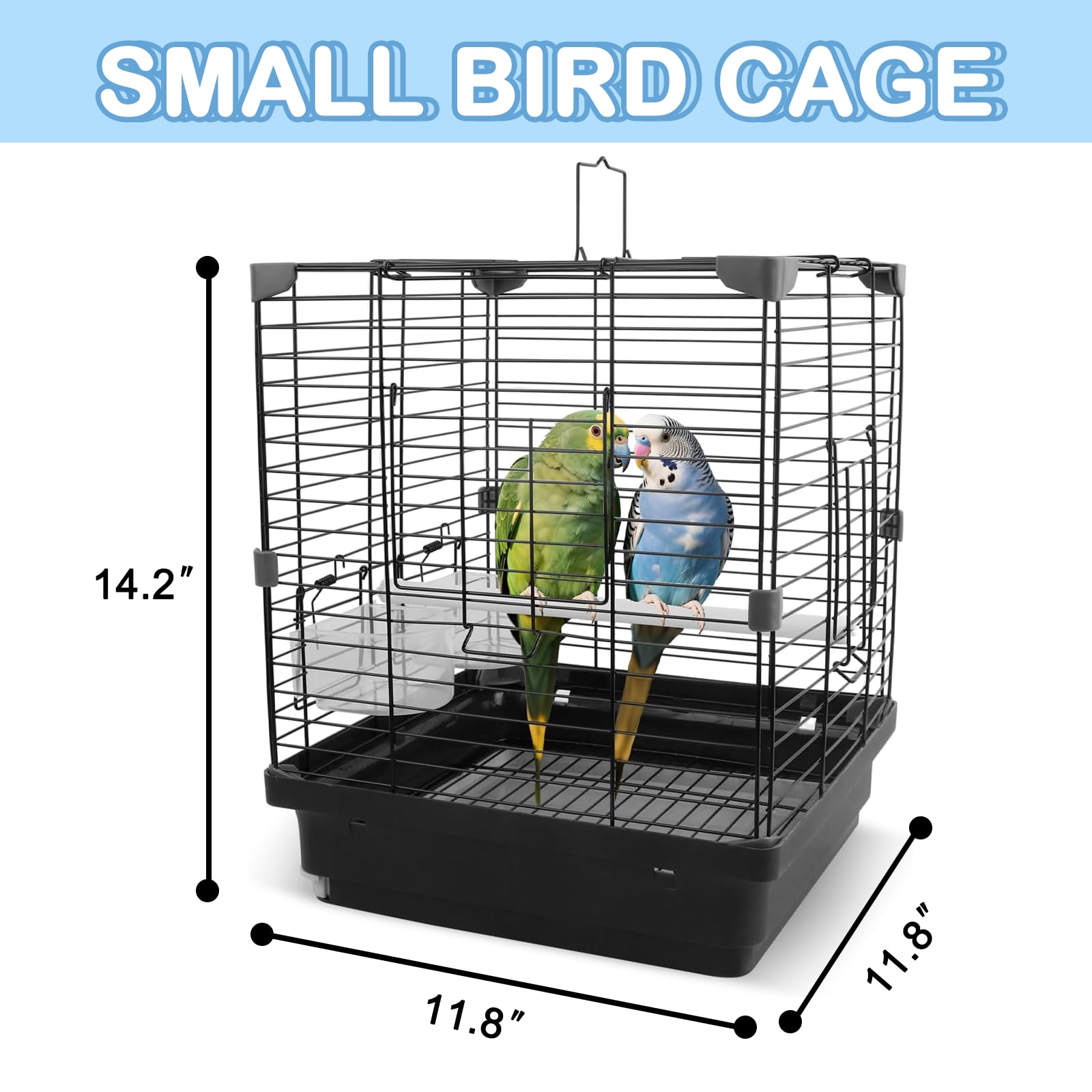 Small Bird Cage for Travel, Parrot Carrier with Handle 12"L x 12"W x 14.6"H