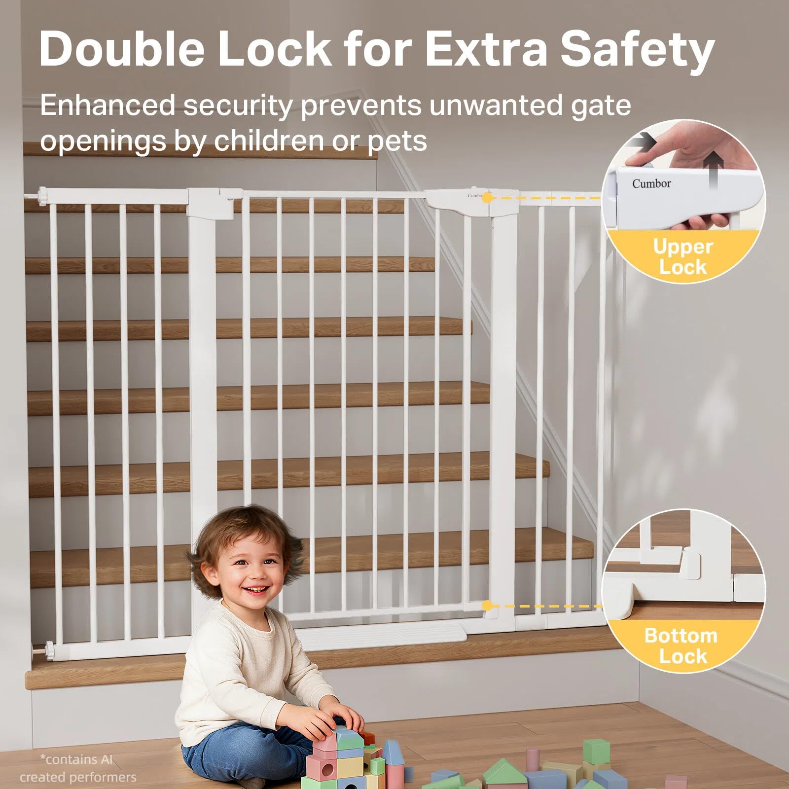 Cumbor 36 in Extra Tall Baby Gate for Stairs, 29.7-51.5 in Dog Gate White