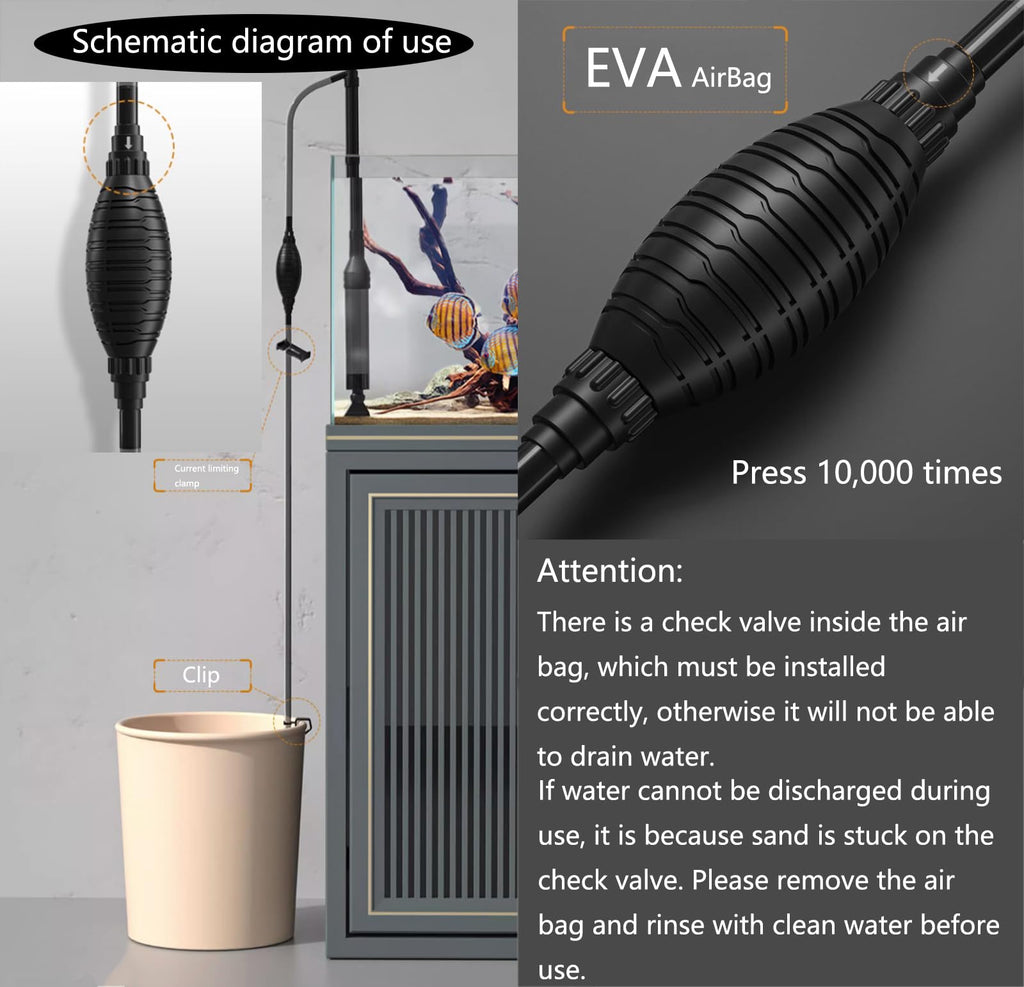 Carefree Fish Aquarium Gravel Vacuum Sand Cleaner with 6Ft Pipe Fish Tank Water Changer Adjustable Length ABS(for 8~30Gal Tank)