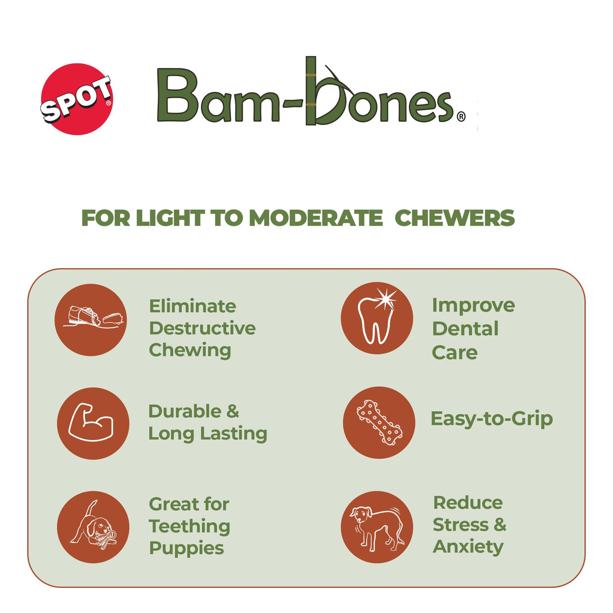 SPOT Bam-Bones Fish - Made with Strong Bamboo Fiber, Durable Long Lasting Dog Bone for Light to Moderate Chewers, Great Chew Toy for Adult Dogs & Teething Puppies Under 30lbs, 5.5in, Salmon Flavor