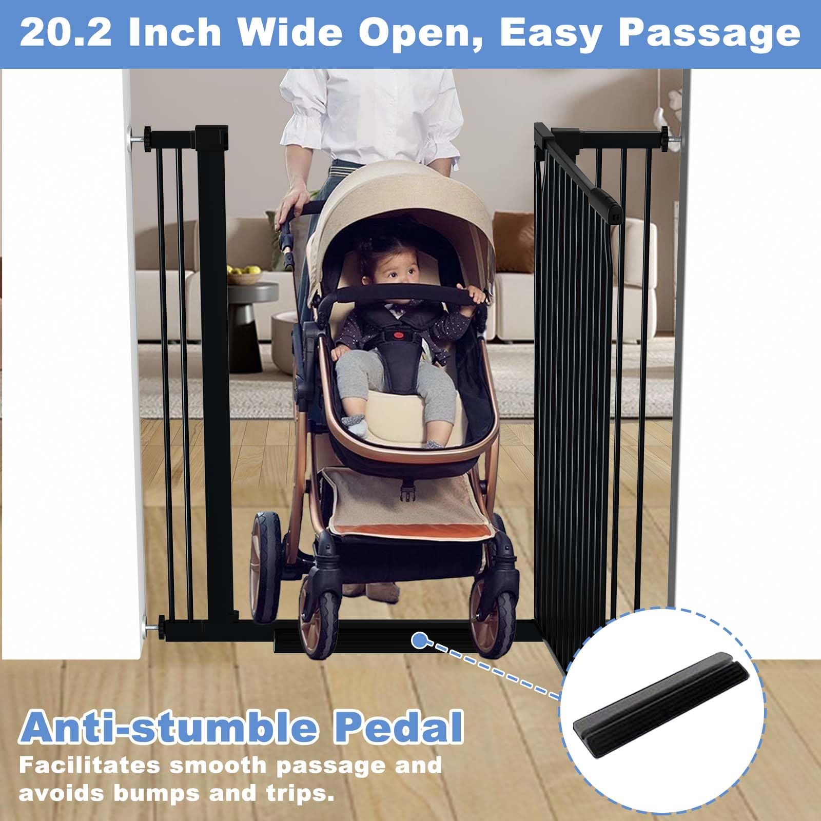 flower frail 40.5" Extra Tall Baby Gate for Stairs, 29.5"-40.5" Extra Wide Dog Gate Indoor for The House, Auto Close Pressure Mounted Safety Child Toddler Gate, Pet Gate for Doorways Kitchen, Black