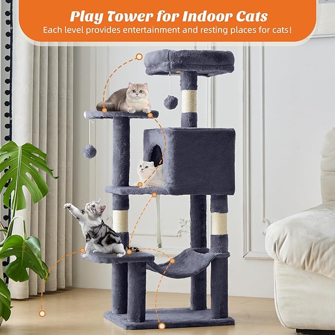 DUMOS 44 Inch Cat Tree Tower with Natural Sisal Scratching Posts