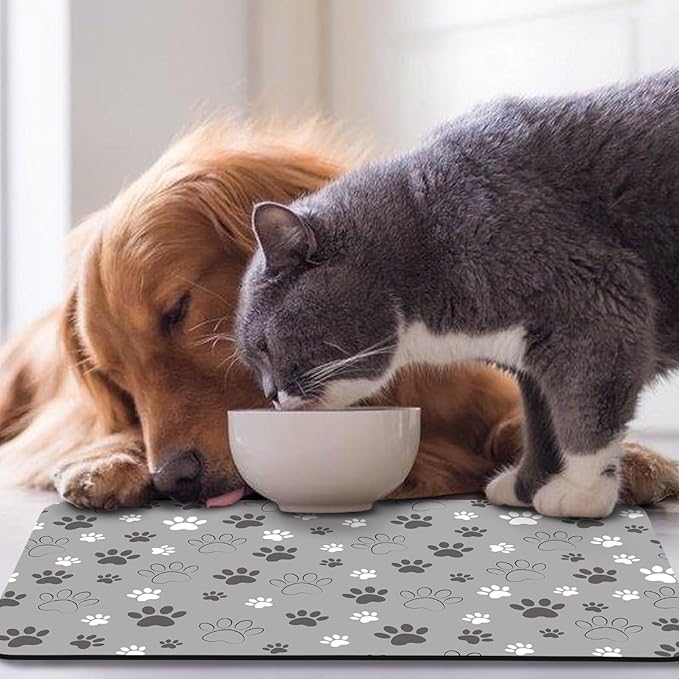 Dog Food Mat, Absorbent Water Bowl Mats Cat Pet Feeding Placemats Light Gray 24 * 32 inch