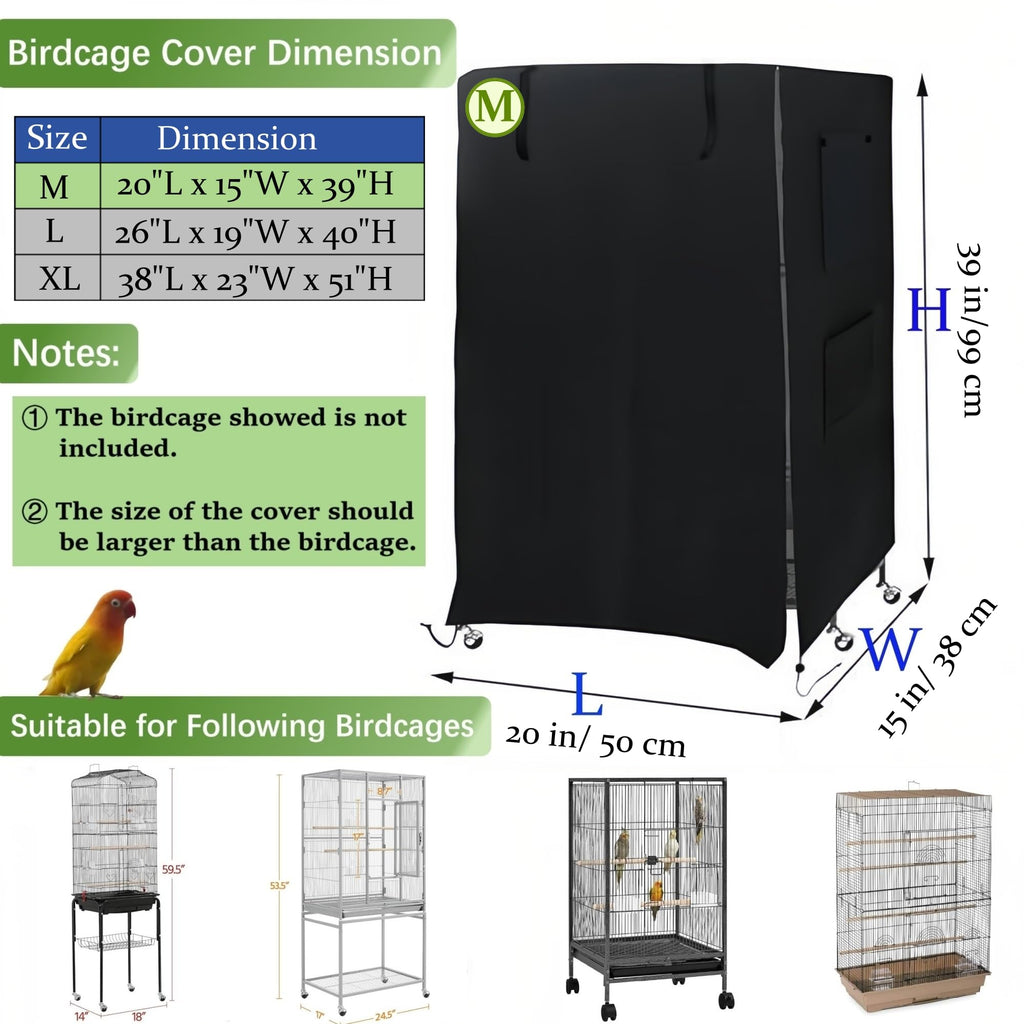 Bird Cage Cover Good Night for Medium Cage with Zipper, Bird Universal Pet Cover Good Night for Cats, Mink, Totoro, Parakeet, Parrot and Small Animals, Medium (20" L x 15" W x 39" H)