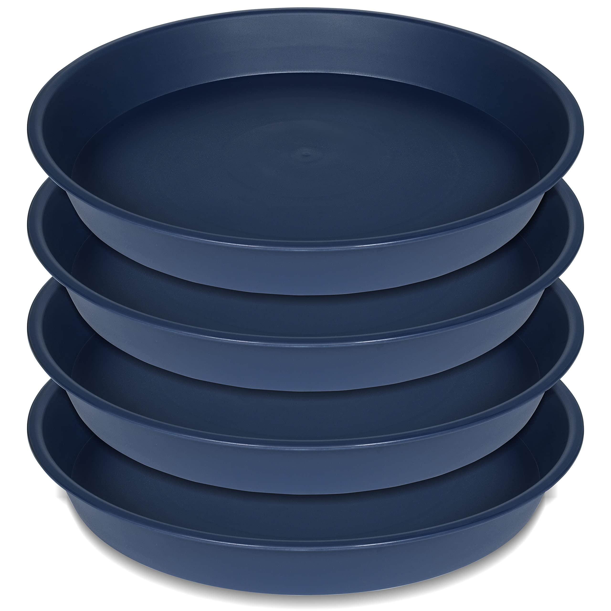 Bleuhome 4 Pack of 14 inch Plant Saucers Bird Bath Bow Round, Plastic Plant Saucer Tray for Pots, White Planters for Indoor Plants, Plant Trays for Planter 12-15" (14", Blue)
